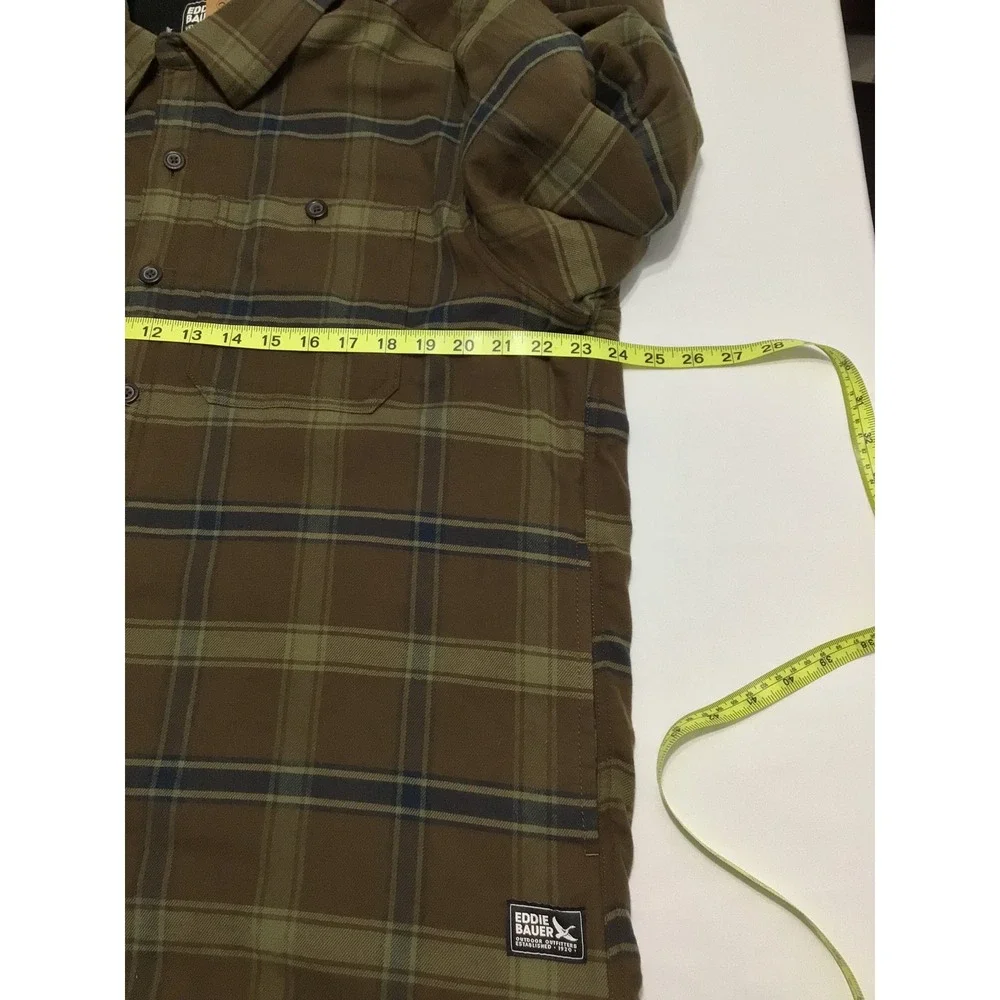 Eddie Bauer Mens Fleece Lined Plaid Shirt Jacket Brown Olive Green Large NWT - Picture 4 of 7